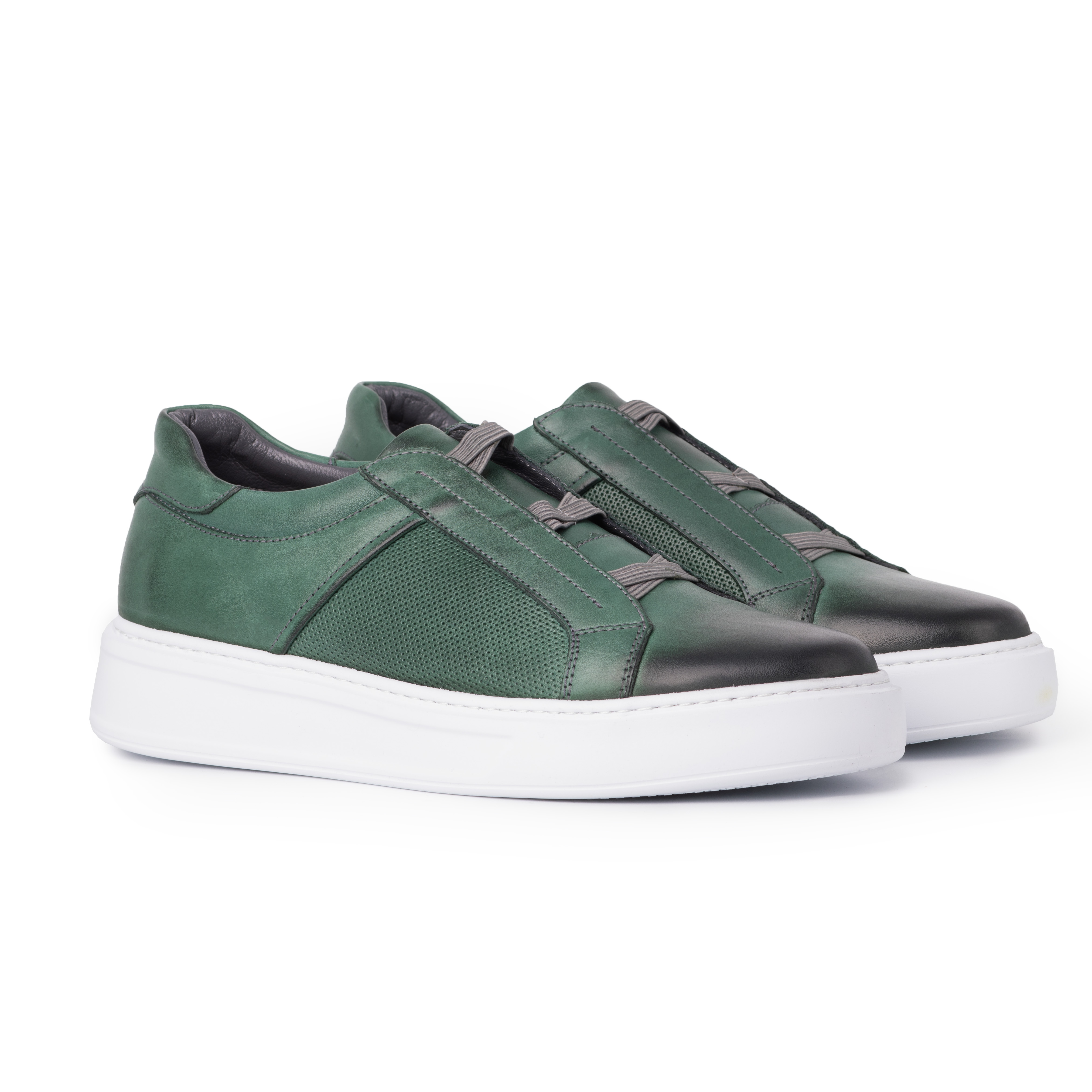 کفش اسپرت مردانه چرم سبز پتینه مدل بدون بند برند دایموند
